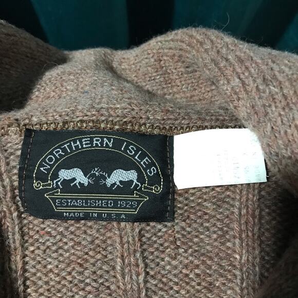 Northern Isles wool leather button up cardigan XL made in USA vintage unisex - Picture 3 of 10